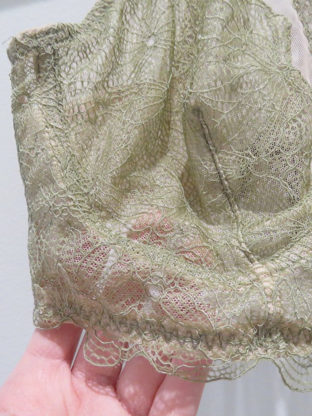 VICTORIA'S SECRET Very Sexy High Neck Lace Up Sage Green Lace Bralette XL Fairy - Picture 5 of 13